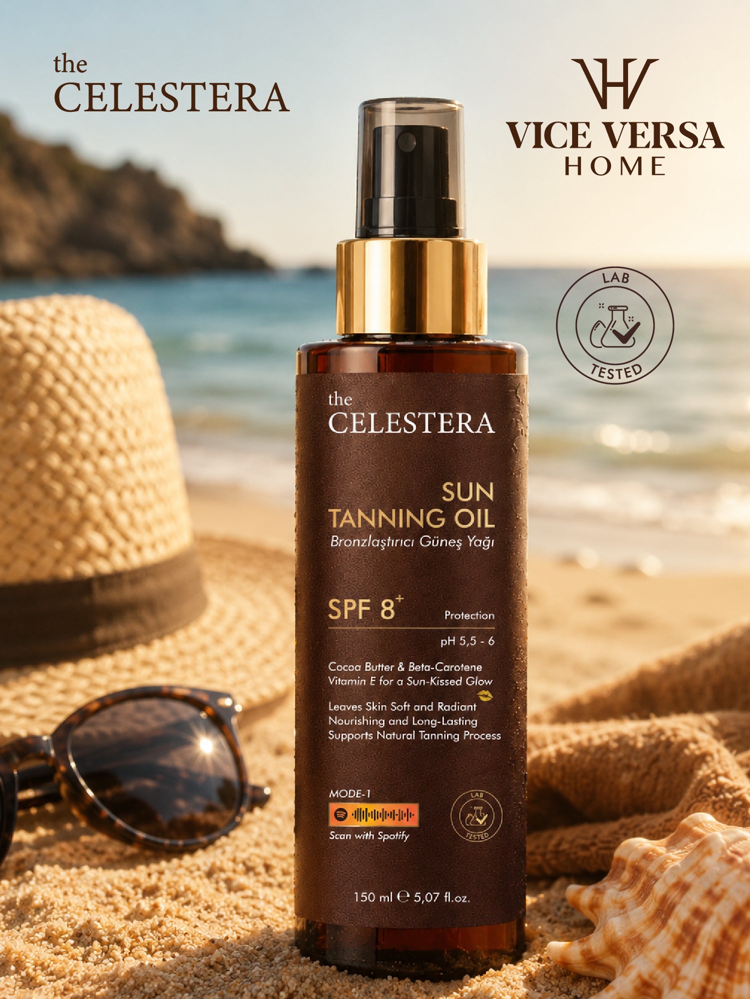 The Celestera Bronzlaştırıcı Güneş Yağı SPF 8+ 150 ml (Kakao Yağı & Beta-Karoten)