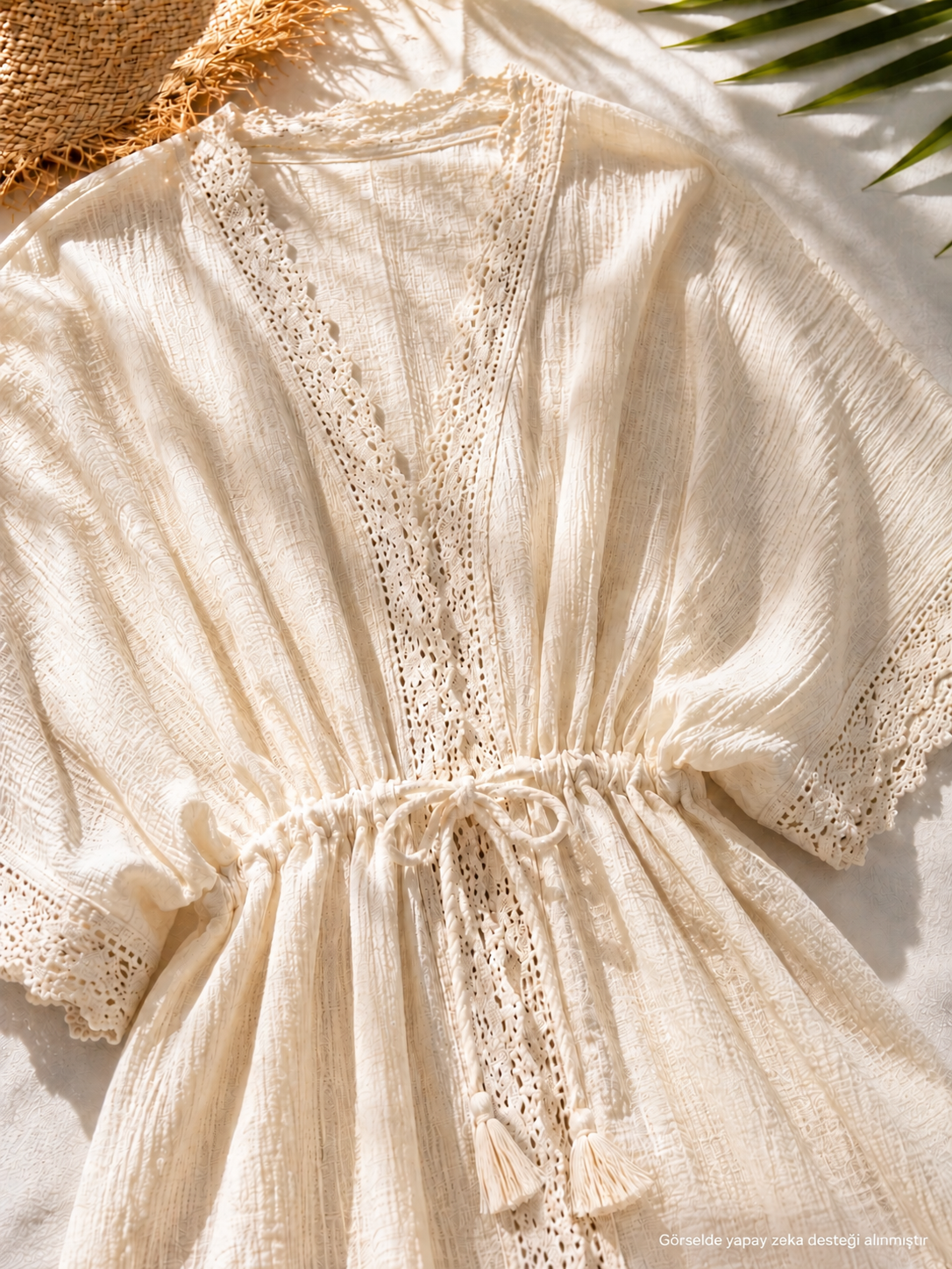 Dantel İşlemeli Müslin Kimono