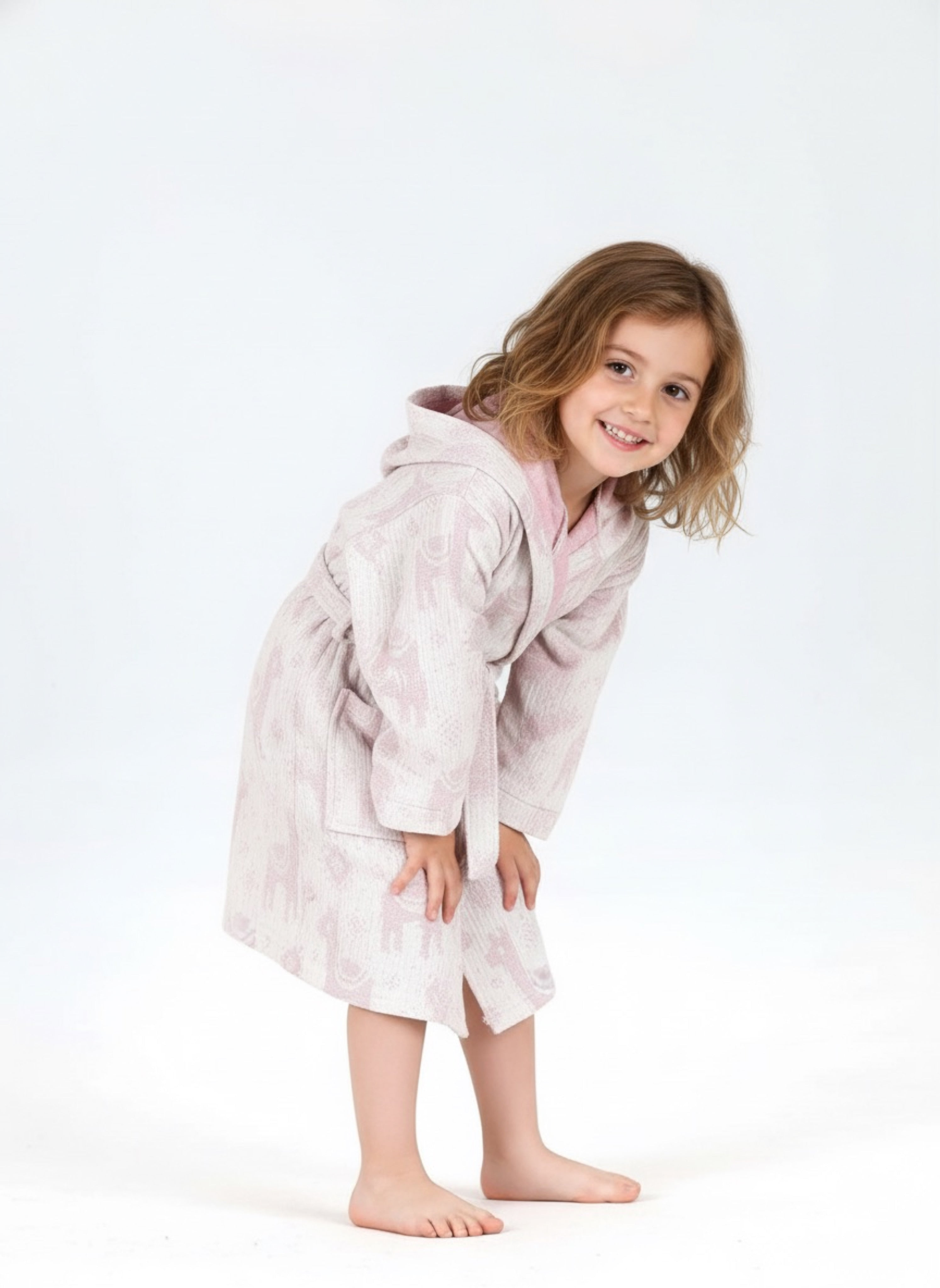 Desenli Müslin Kapüşonlu Çocuk Bornoz