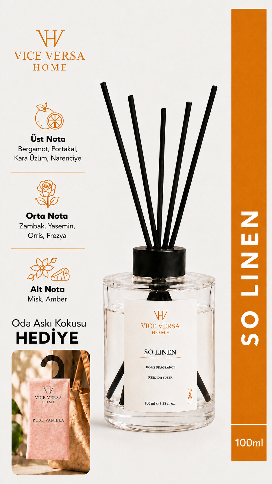 Çubuklu Oda Kokusu - SO LINEN (100 ml)