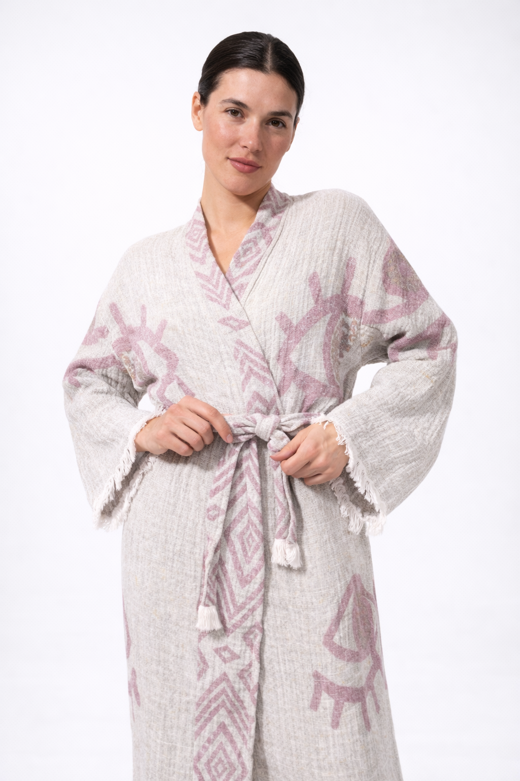 Rose Göz Desenli Kimono Yaka Müslin Bornoz & Sabahlık | Ev & Plaj