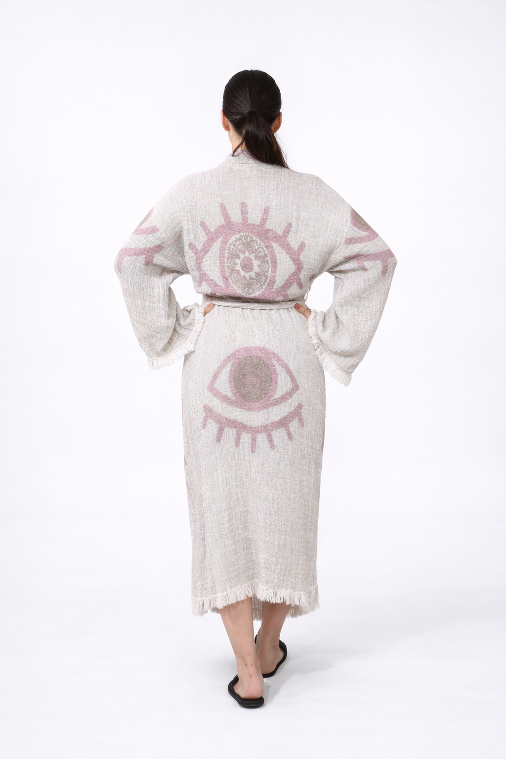 Rose Göz Desenli Kimono Yaka Müslin Bornoz & Sabahlık | Ev & Plaj
