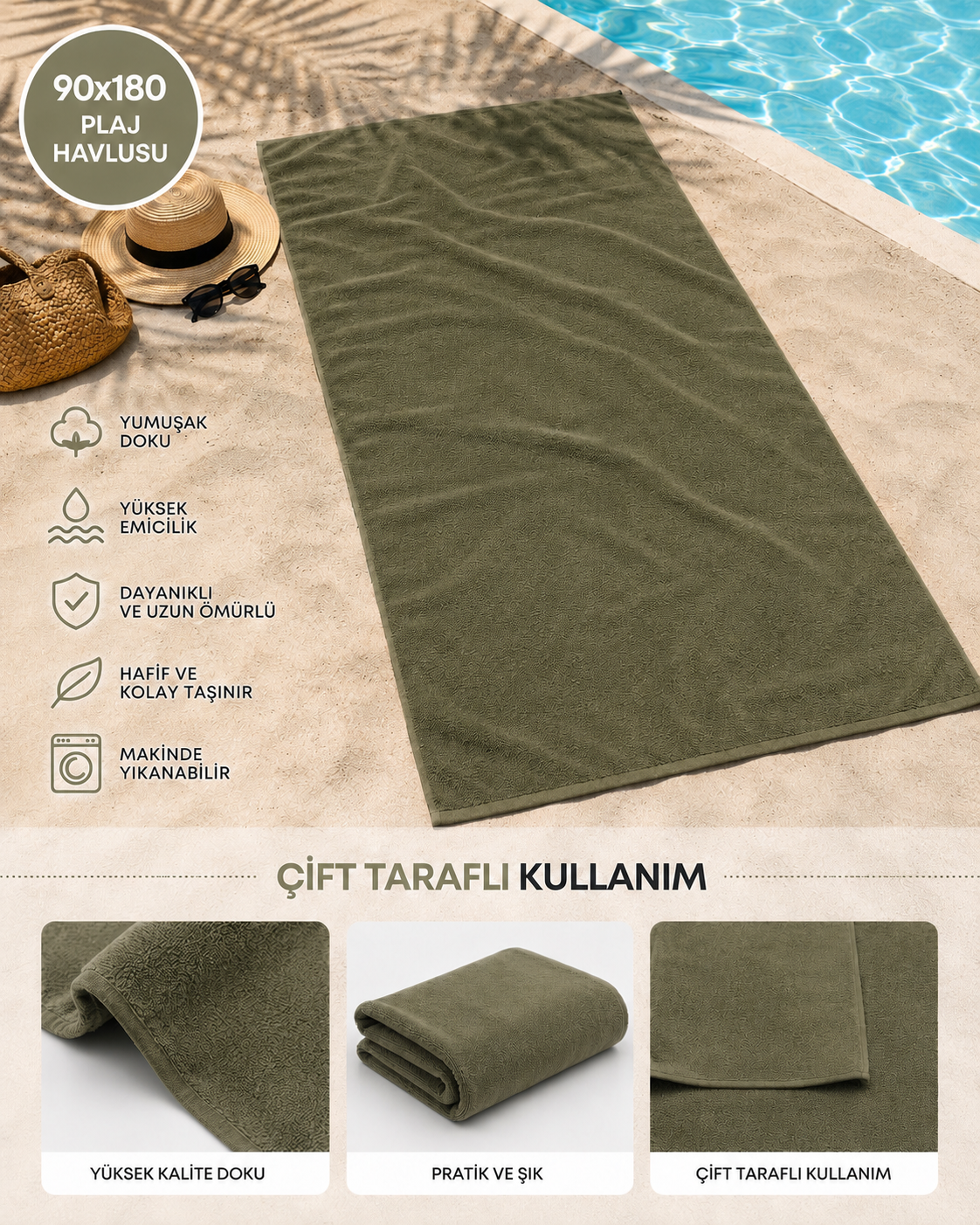 Bohem Stil Çift Taraflı Plaj Havlusu – 90x180 Lüks Pamuklu Havuz Havlusu