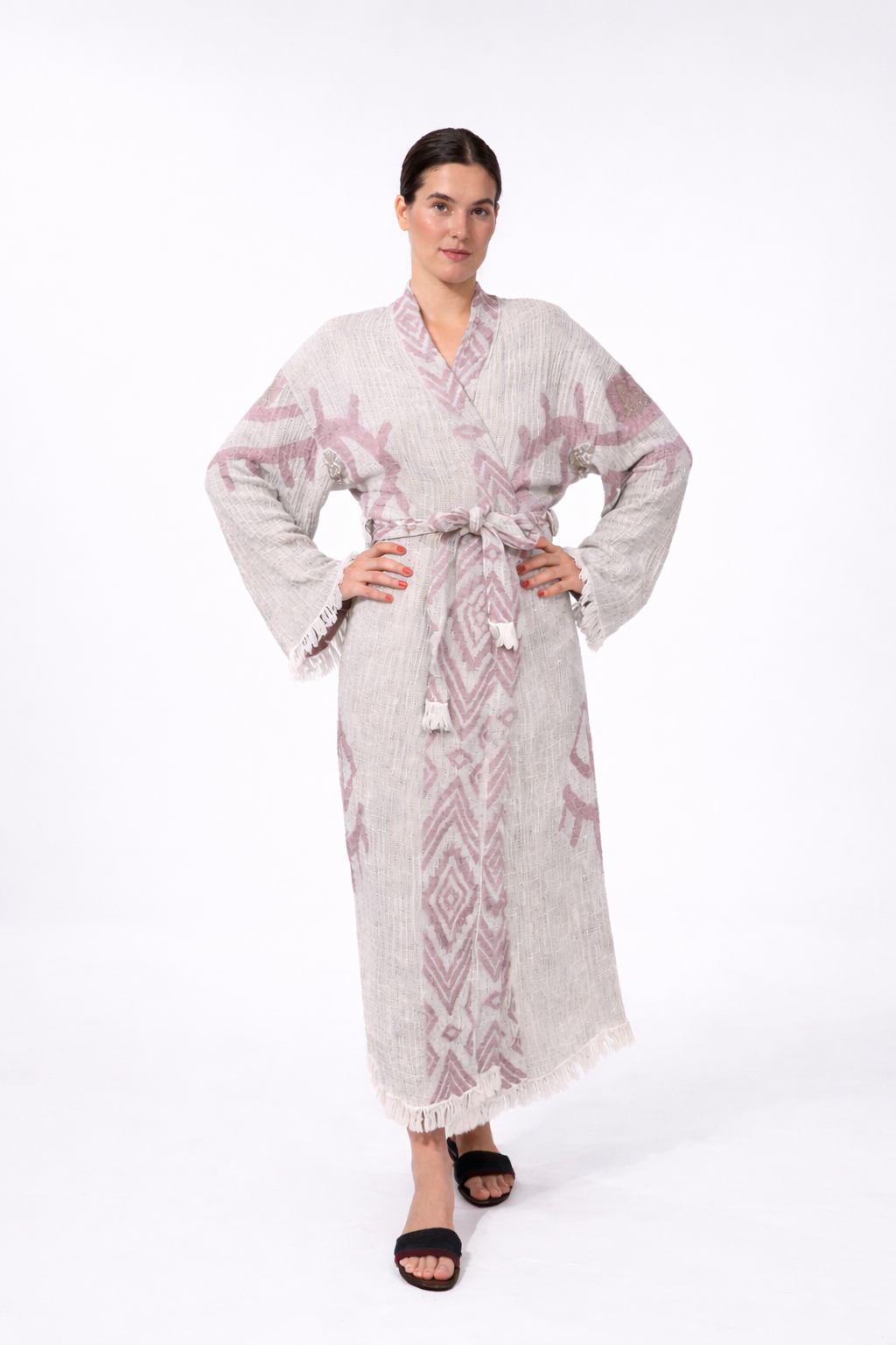 Rose Göz Desenli Kimono Yaka Müslin Bornoz & Sabahlık | Ev & Plaj