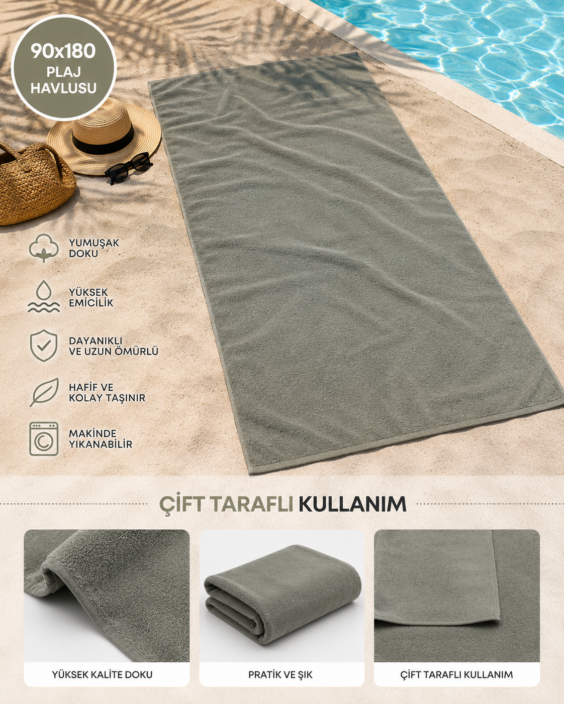 Bohem Stil Çift Taraflı Plaj Havlusu – 90x180 Lüks Pamuklu Havuz Havlusu
