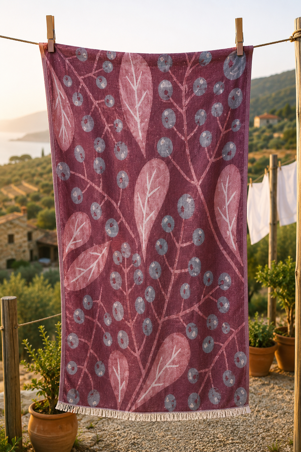 Jakarlı Etnik Dokuma Müslin Peştemal - Mürdüm - Bordo / Soft Pembe