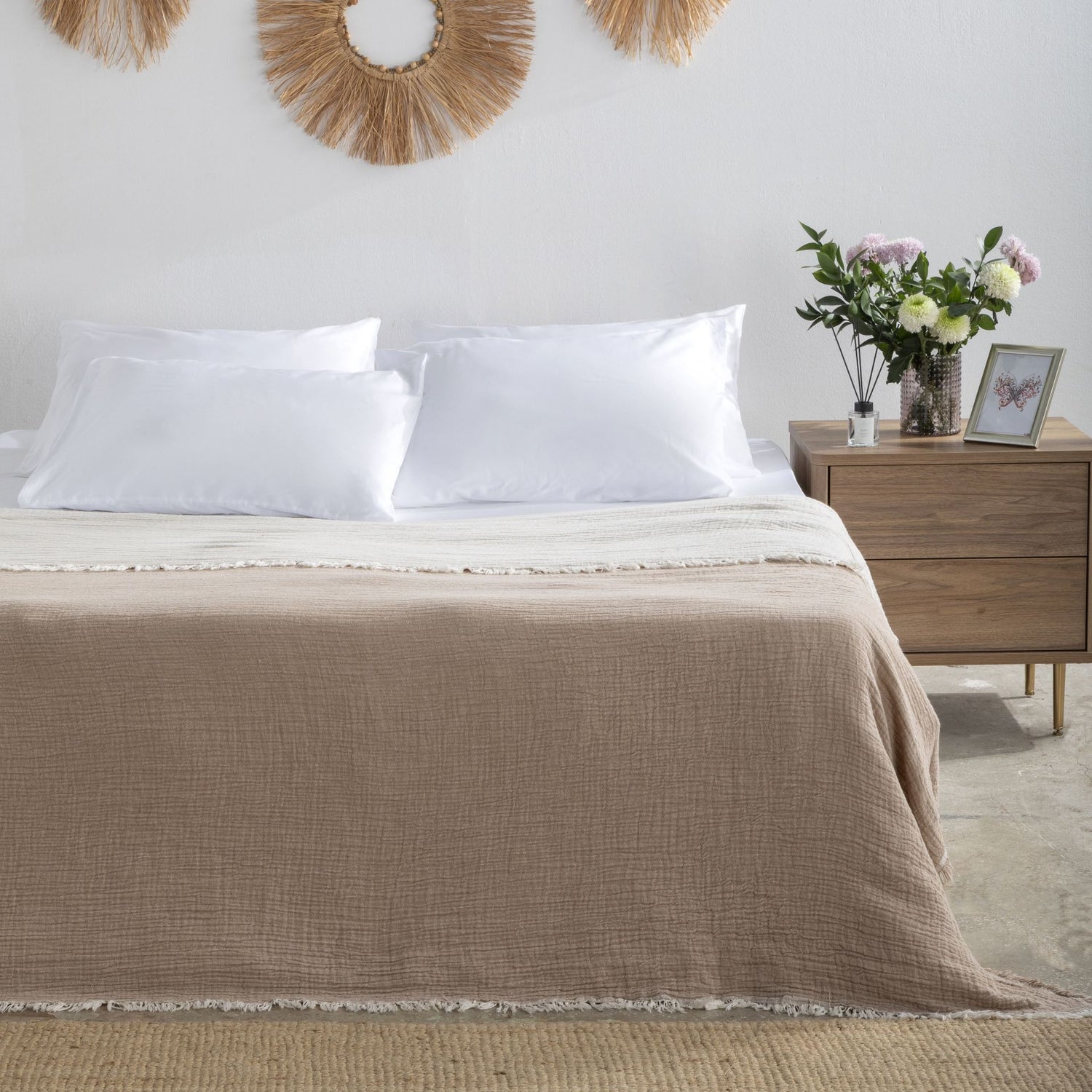 Kombin Müslin Pike Takımı – Açık Kahve / Beyaz