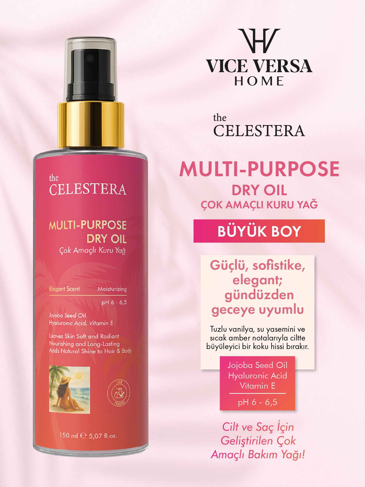 The Celestera Çok Amaçlı Kuru Yağı 150 ml (Jojoba Yağı, Hyalüronik Asit &amp; E Vitamini)