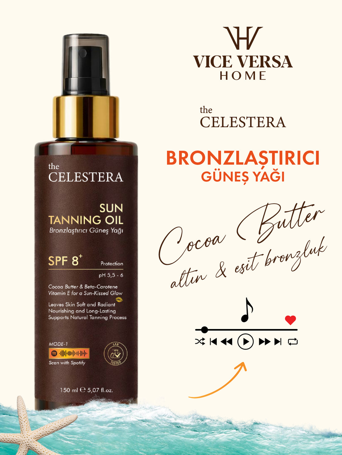 The Celestera Bronzlaştırıcı Güneş Yağı SPF 8+ 150 ml (Kakao Yağı &amp; Beta-Karoten)