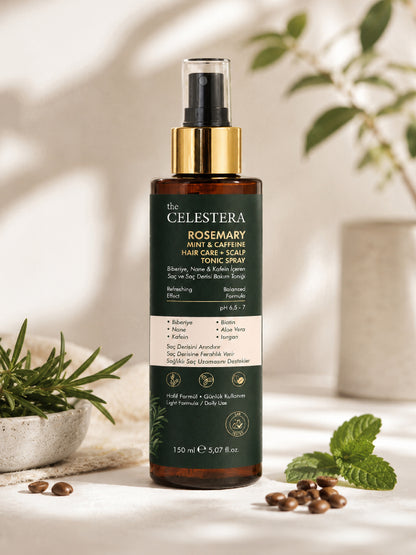 The Celestera Biberiye Nane &amp; Kafein İçeren Saç ve Saç Derisi Bakım Toniği 150 ml