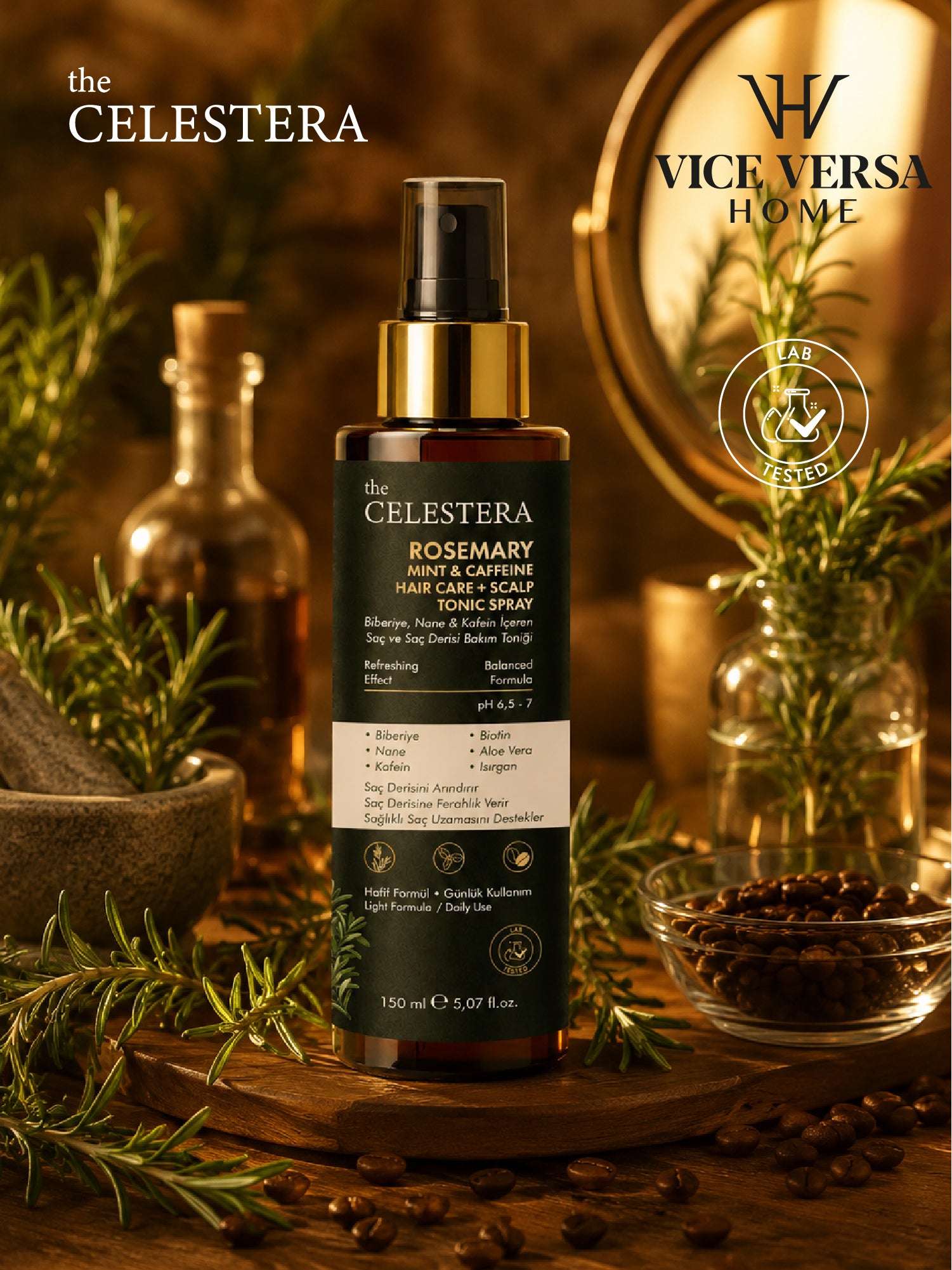 The Celestera Biberiye Nane &amp; Kafein İçeren Saç ve Saç Derisi Bakım Toniği 150 ml