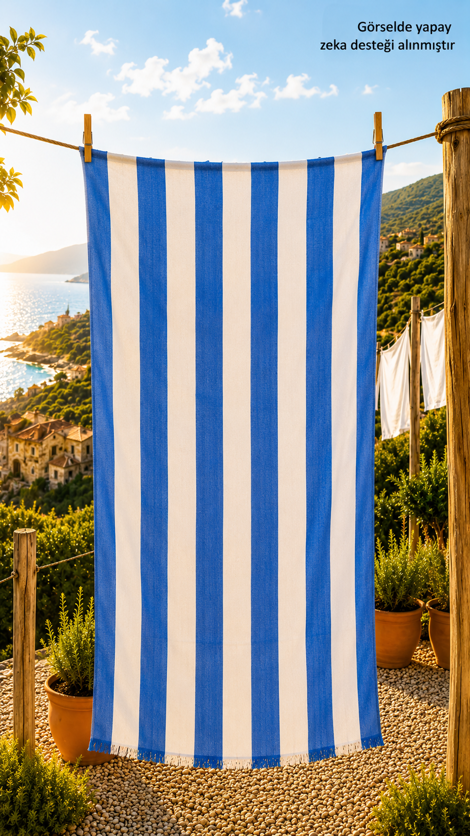 Mavi Çizgili %100 Pamuk Peştemal