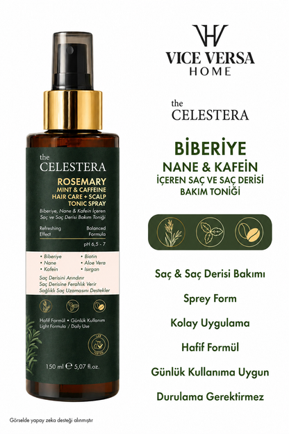 The Celestera Biberiye Nane &amp; Kafein İçeren Saç ve Saç Derisi Bakım Toniği 150 ml