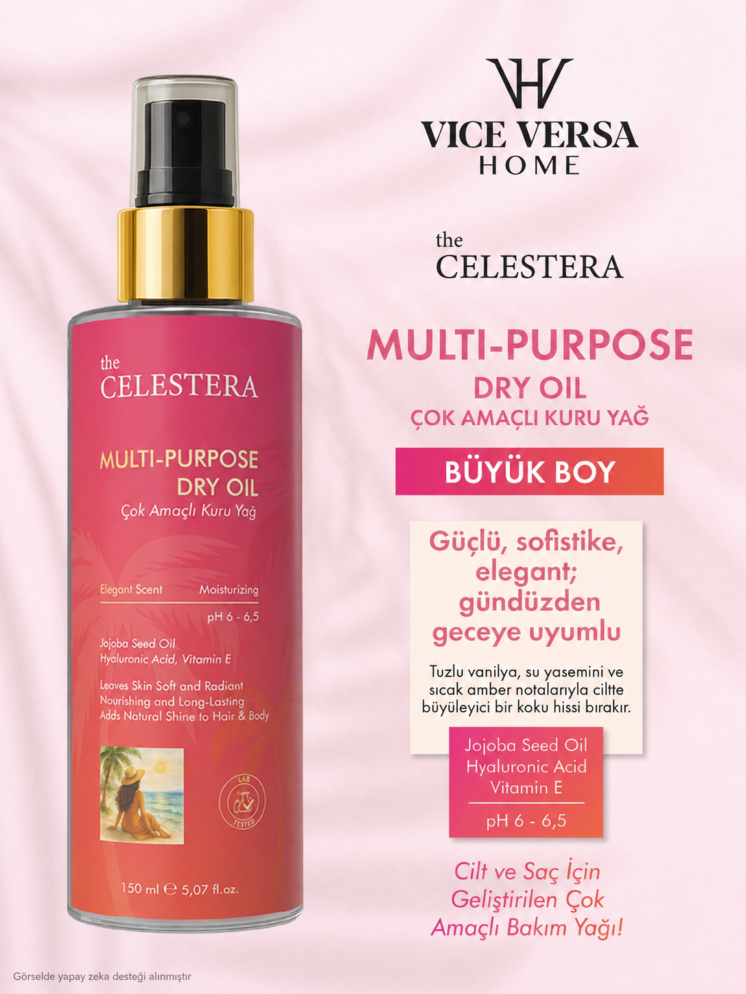The Celestera Çok Amaçlı Kuru Yağı 150 ml (Jojoba Yağı, Hyalüronik Asit &amp; E Vitamini)