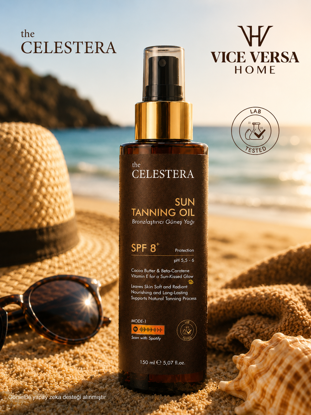 The Celestera Bronzlaştırıcı Güneş Yağı SPF 8+ 150 ml (Kakao Yağı &amp; Beta-Karoten)