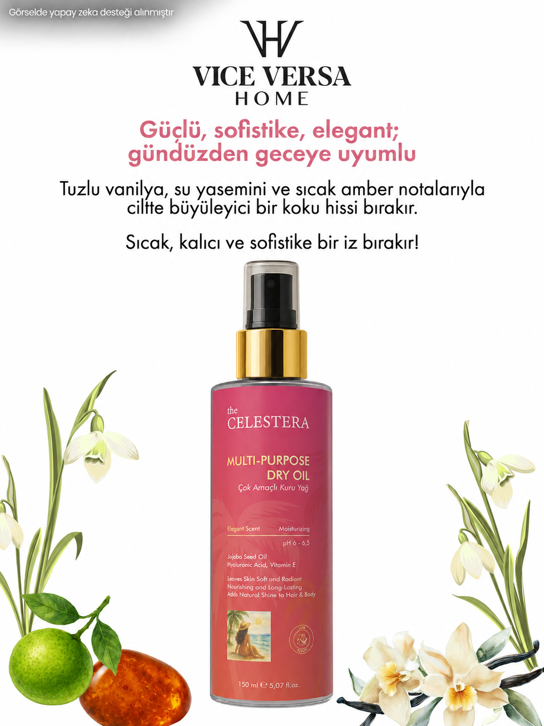 The Celestera Çok Amaçlı Kuru Yağı 150 ml (Jojoba Yağı, Hyalüronik Asit &amp; E Vitamini)