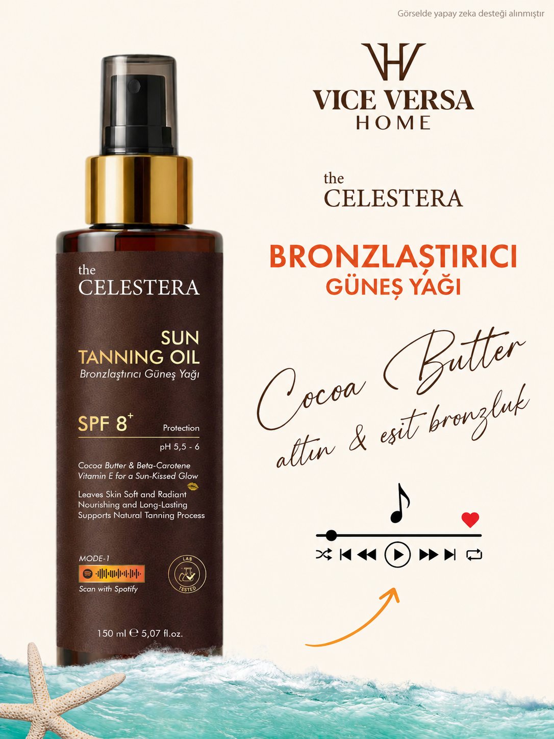 The Celestera Bronzlaştırıcı Güneş Yağı SPF 8+ 150 ml (Kakao Yağı &amp; Beta-Karoten)