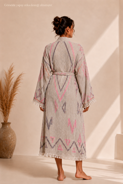 Etnik Desenli Kimono Yaka Müslin Bornoz &amp; Sabahlık | Ev &amp; Plaj