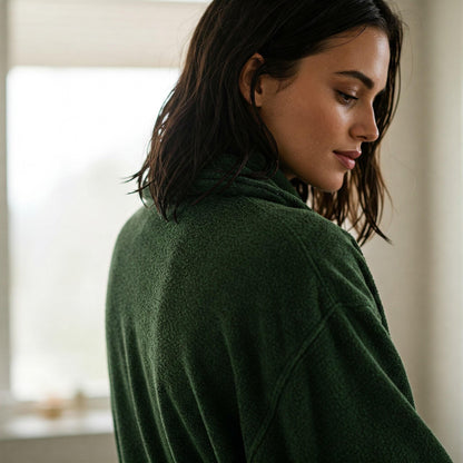 Unisex Kadife Havlu Bornoz - Koyu Yeşil