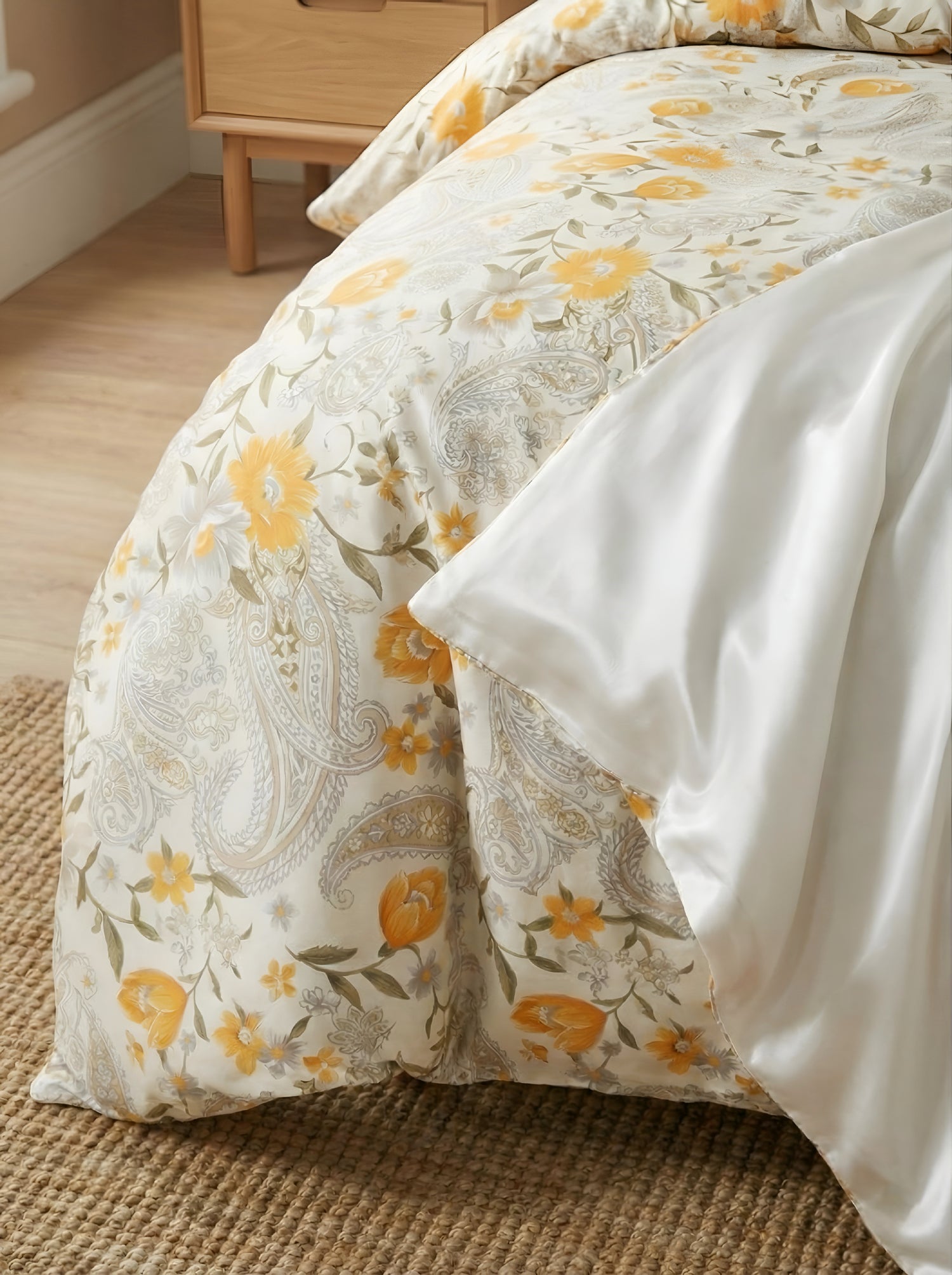 Sonbahar Çiçek Desenli 300 TC Premium %100 Pamuk Saten Nevresim Takımı