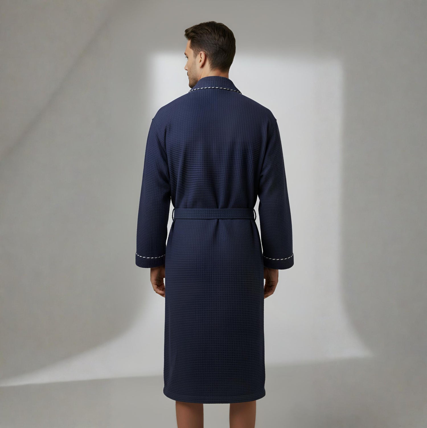 Waffle Petek Dokulu Marin Erkek Bornoz