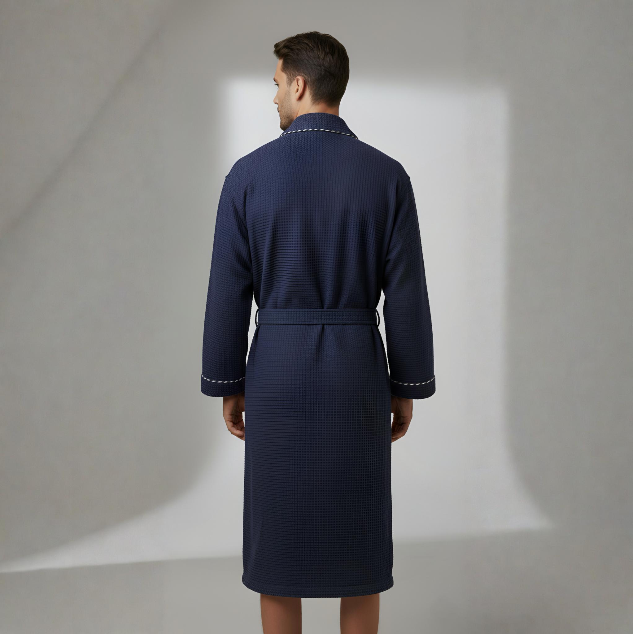 Waffle Petek Dokulu Marin Erkek Bornoz