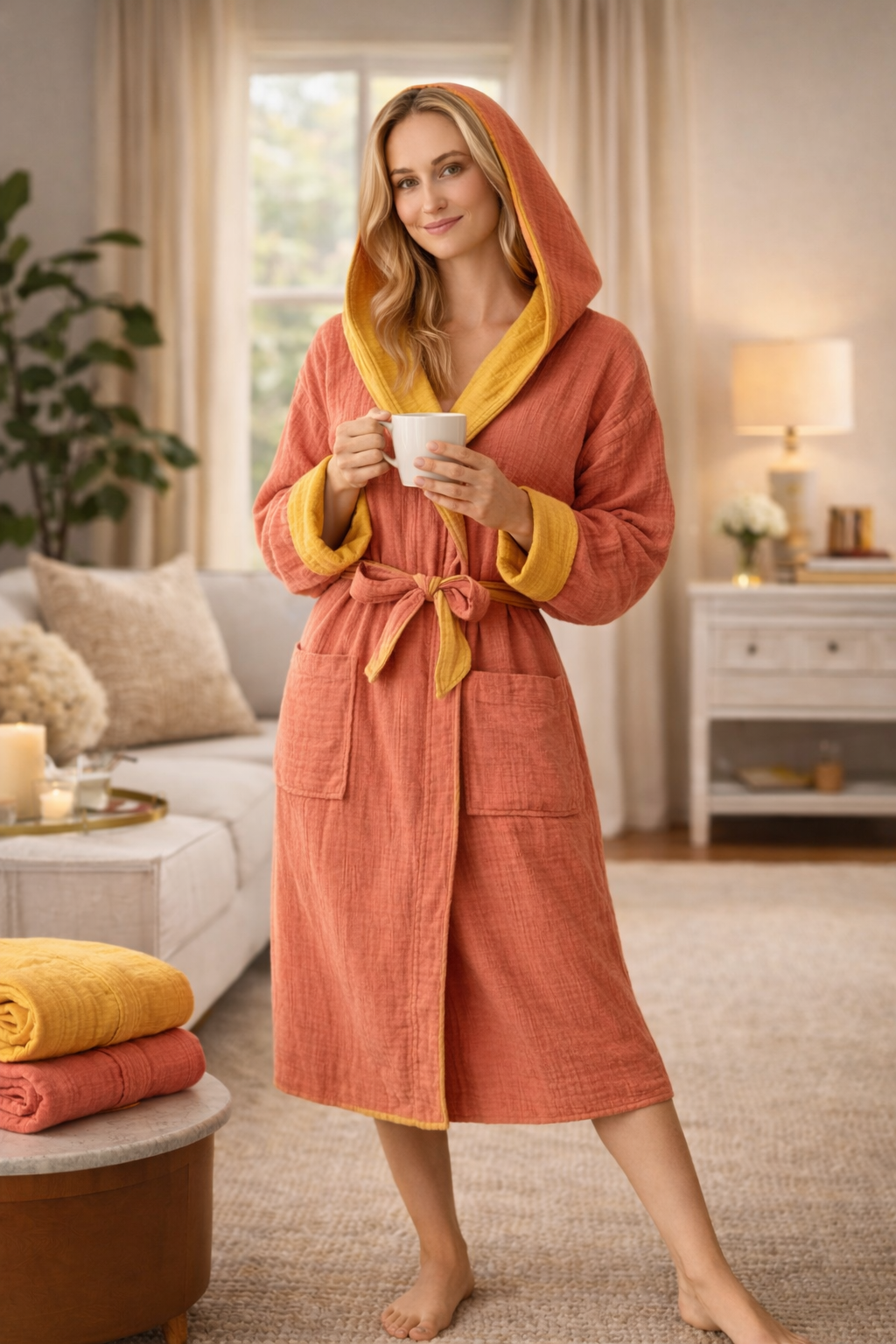 Çift Taraflı %100 Pamuk Müslin Bornoz