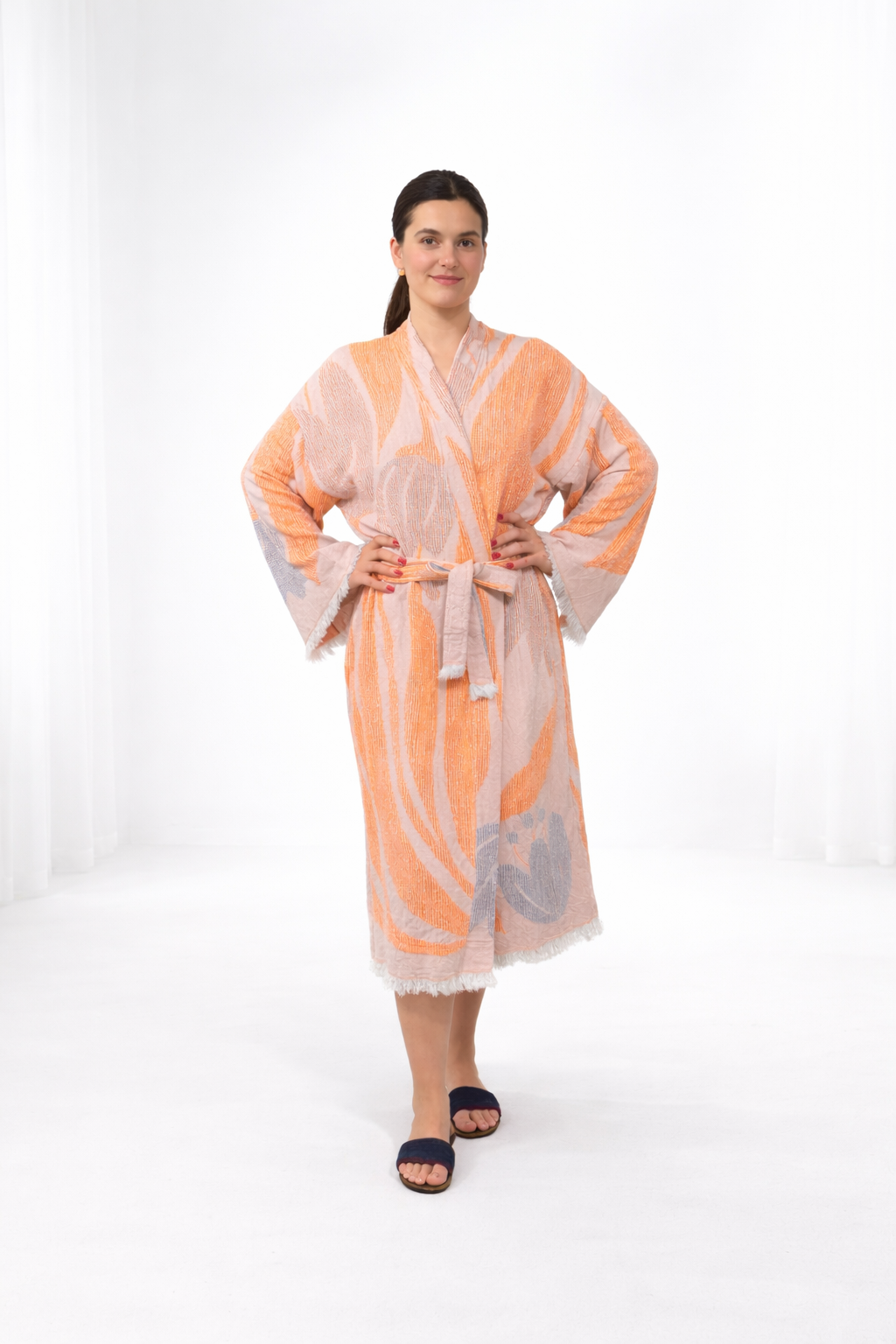 Aura Kimono Yaka Müslin Bornoz &amp; Sabahlık | Ev &amp; Plaj