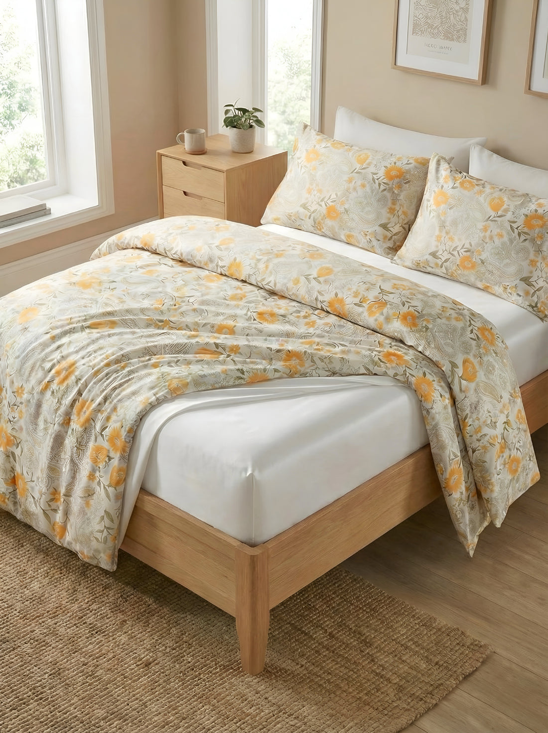 Sonbahar Çiçek Desenli 300 TC Premium %100 Pamuk Saten Nevresim Takımı