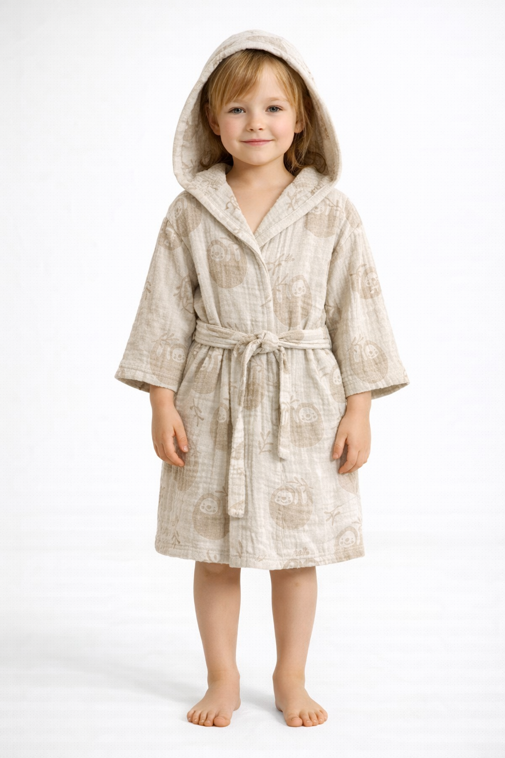 Koala Desenli Müslin Kapüşonlu Çocuk Bornoz