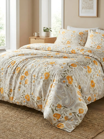 Sonbahar Çiçek Desenli 300 TC Premium %100 Pamuk Saten Nevresim Takımı