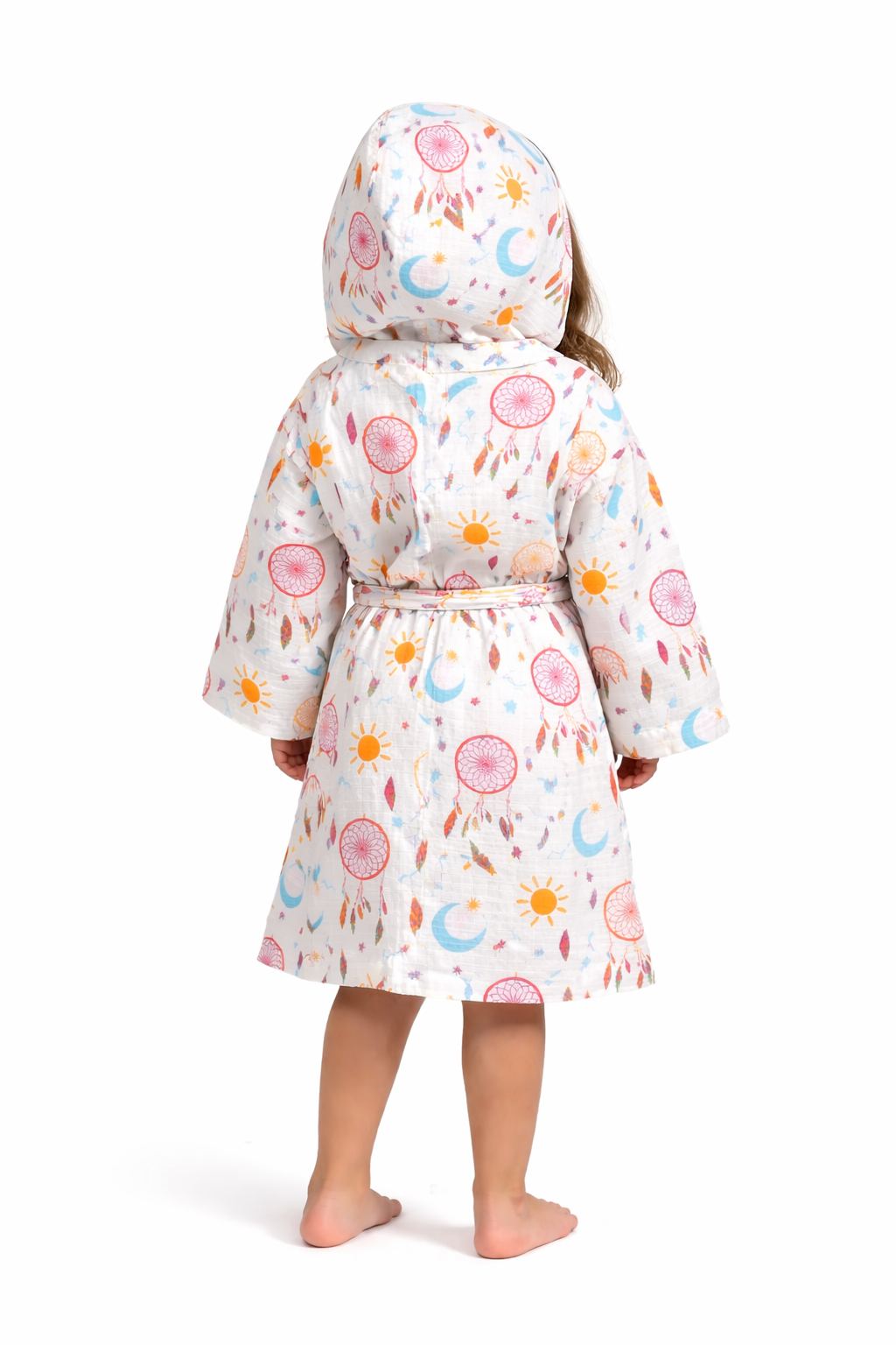 Rüzgar Gülü Desenli Müslin Kapüşonlu Çocuk Bornoz