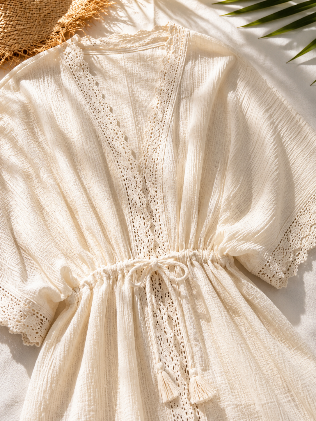 Dantel İşlemeli Müslin Kimono