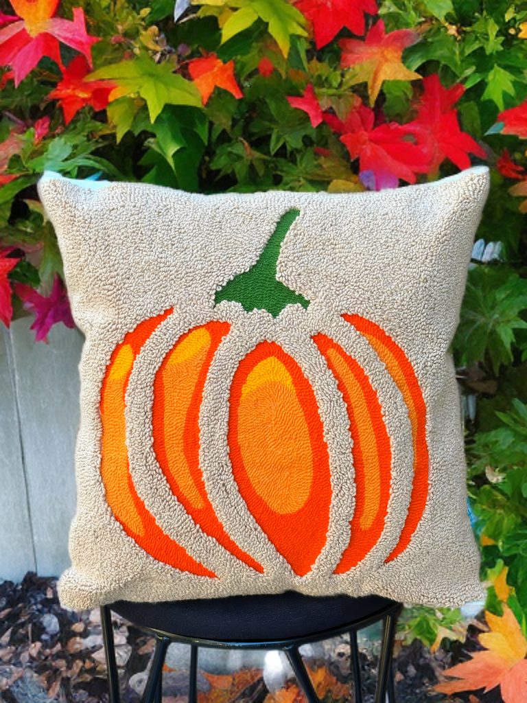 Bal Kabağı Desenli Punch İşlemeli Kırlent