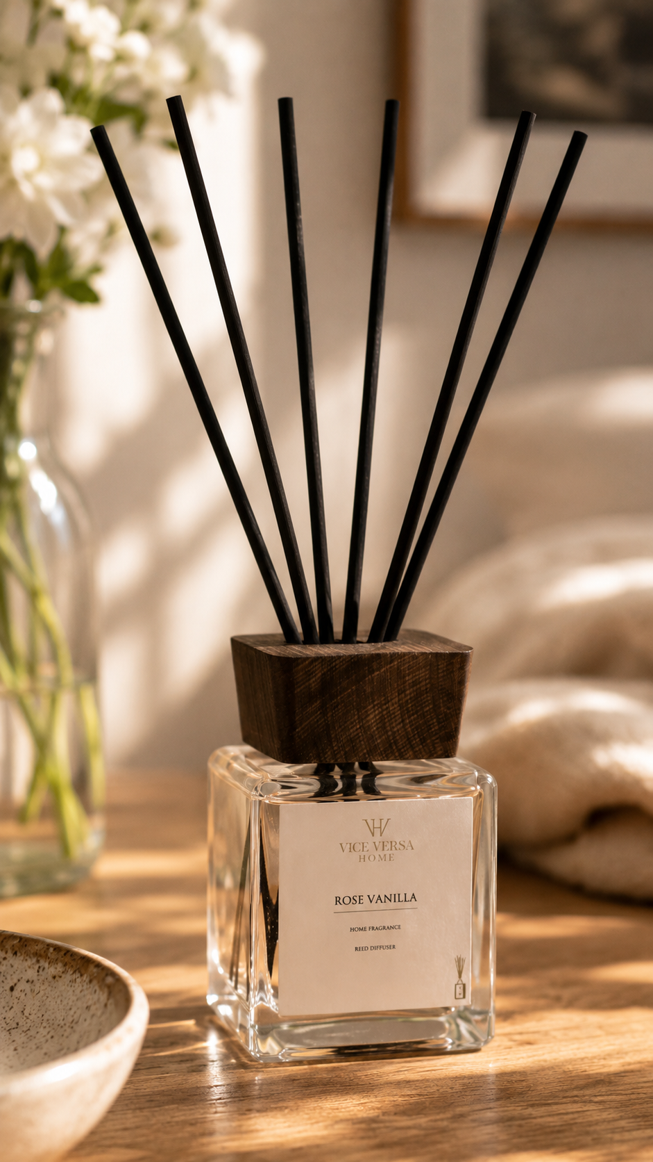 Dekoratif Ahşap Kapaklı Çubuklu Oda Kokusu - ROSE VANILLA  (100 ml)