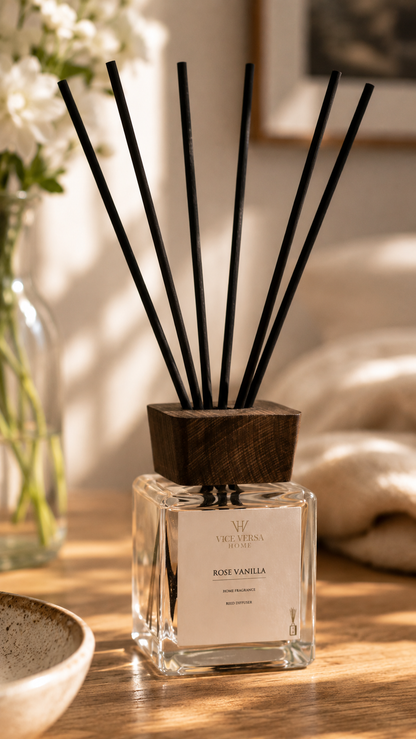 Dekoratif Ahşap Kapaklı Çubuklu Oda Kokusu - ROSE VANILLA  (100 ml)