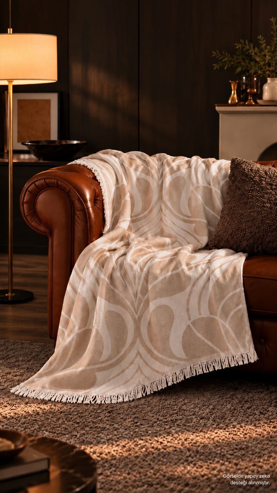 %100 Pamuk Damask Desenli TV Battaniyesi