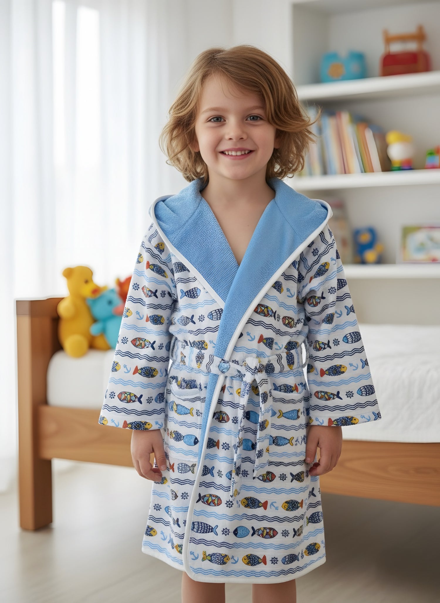 Çift Taraflı Kapüşonlu Çocuk Bornoz