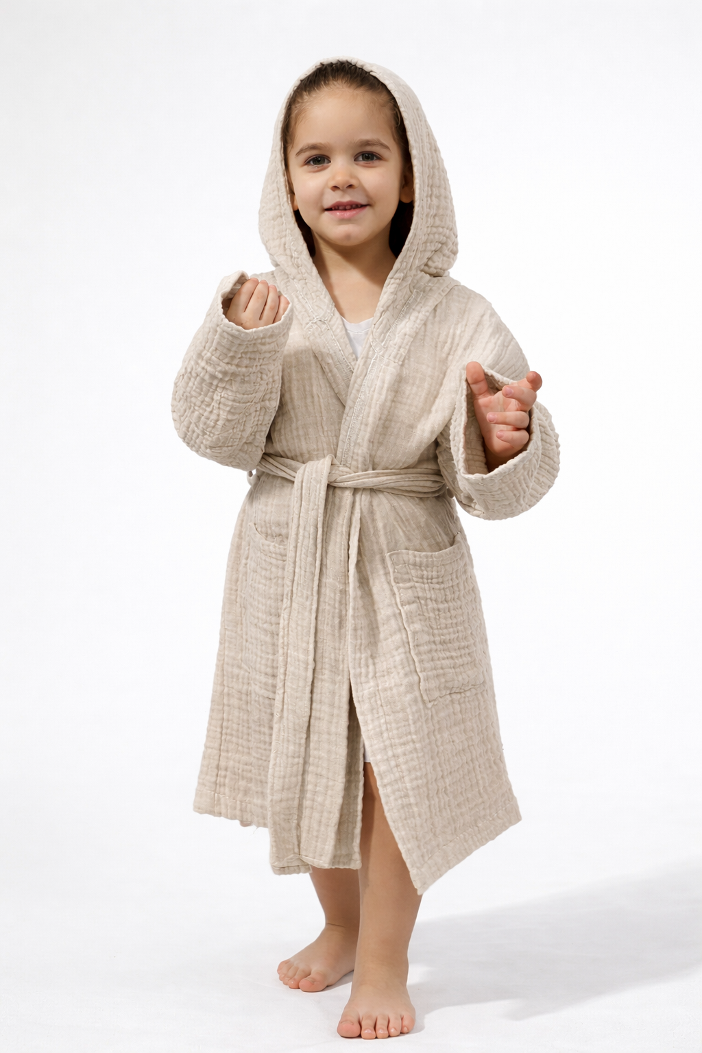 Müslin Kapüşonlu Çocuk Bornoz