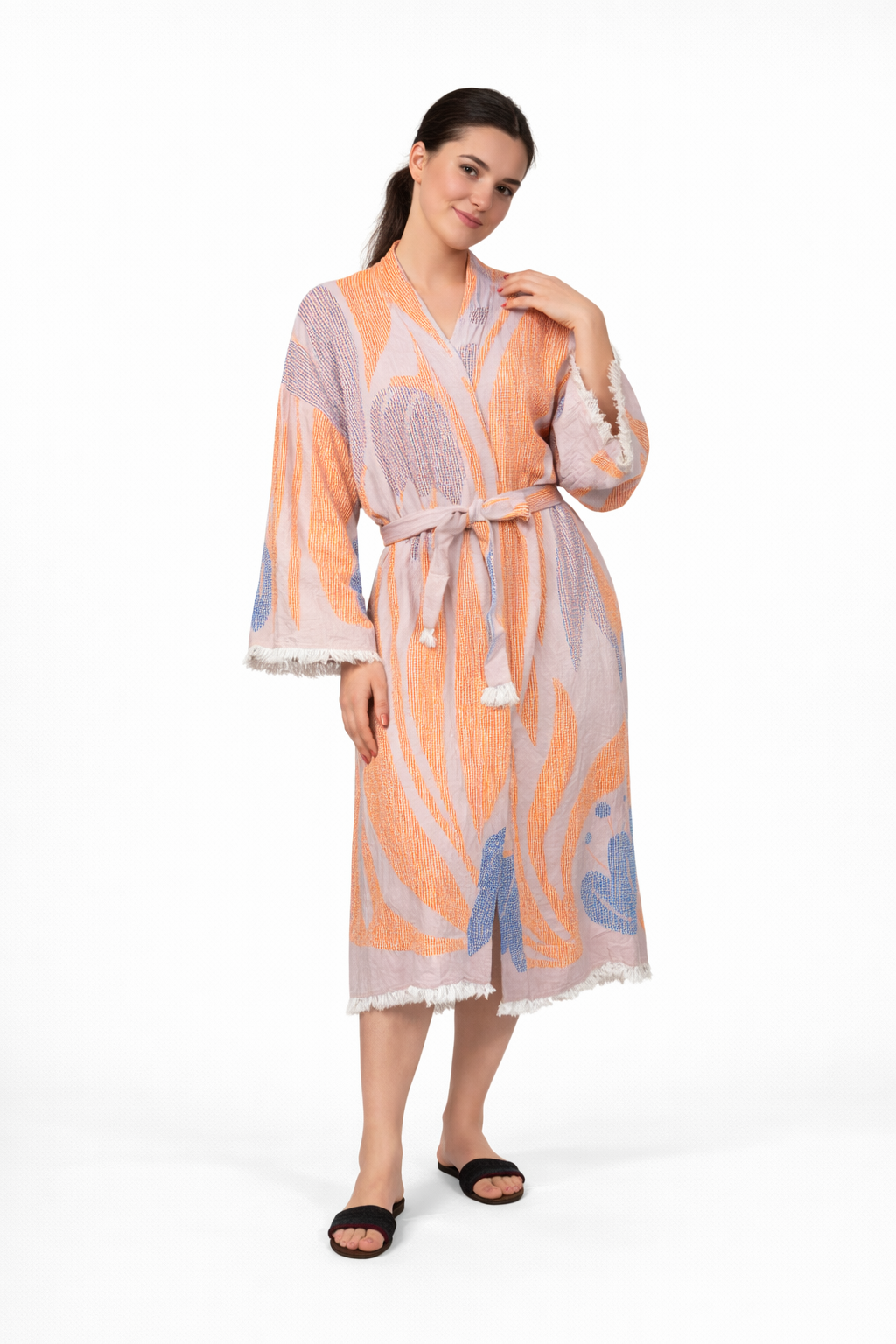 Flora Kimono Yaka Müslin Bornoz &amp; Sabahlık | Ev &amp; Plaj