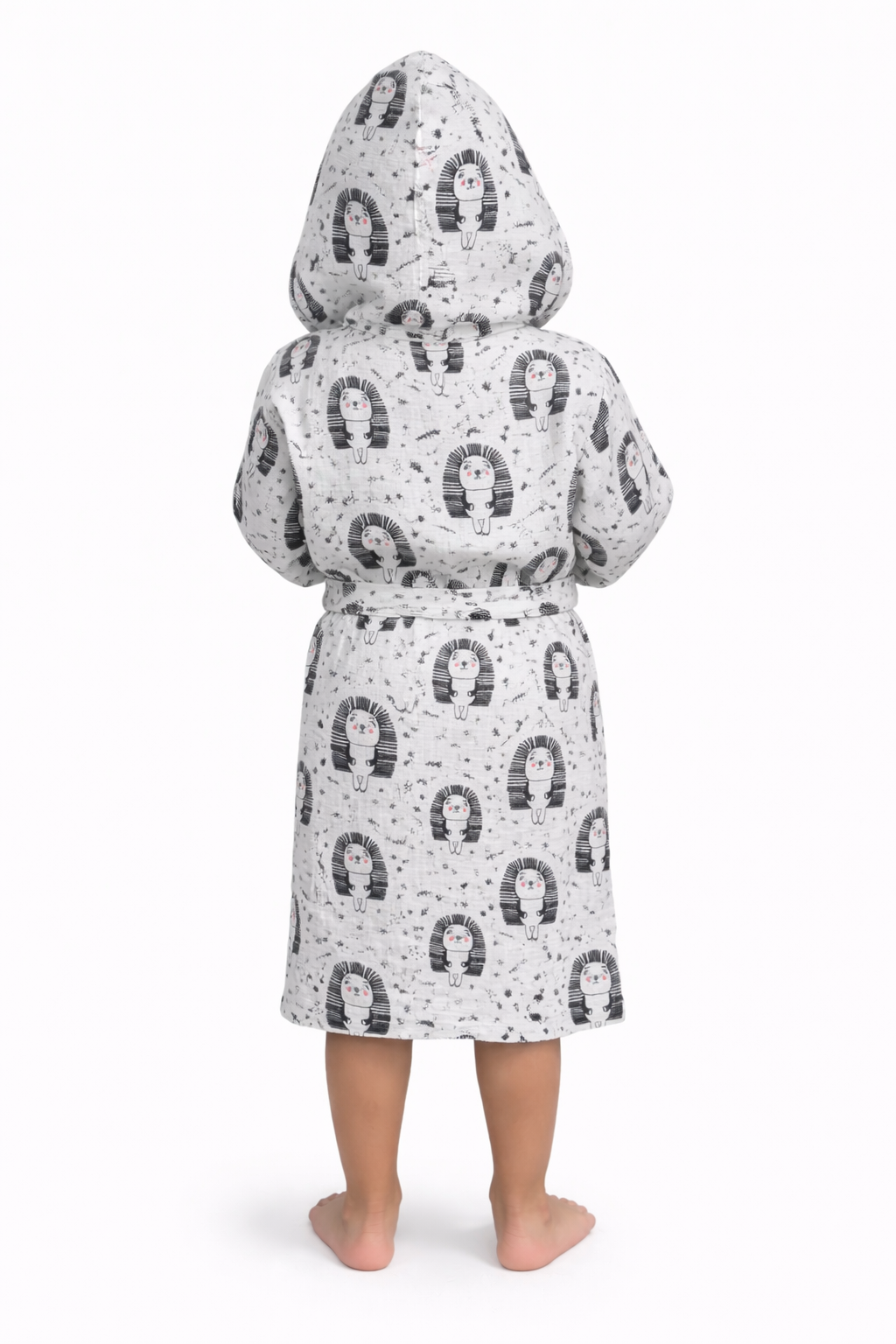 Minik Kirpi Desenli Müslin Kapüşonlu Çocuk Bornoz
