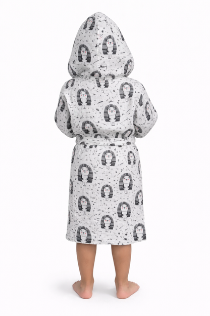 Minik Kirpi Desenli Müslin Kapüşonlu Çocuk Bornoz