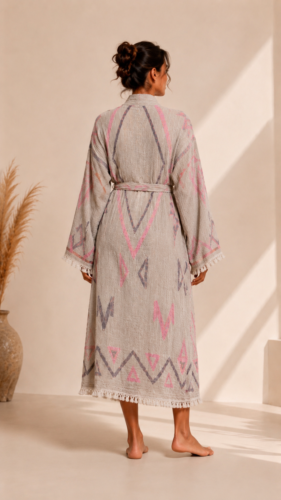 Etnik Desenli Kimono Yaka Müslin Bornoz &amp; Sabahlık | Ev &amp; Plaj