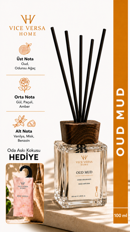 Dekoratif Ahşap Kapaklı Çubuklu Oda Kokusu - OUD MUD  (100 ml)