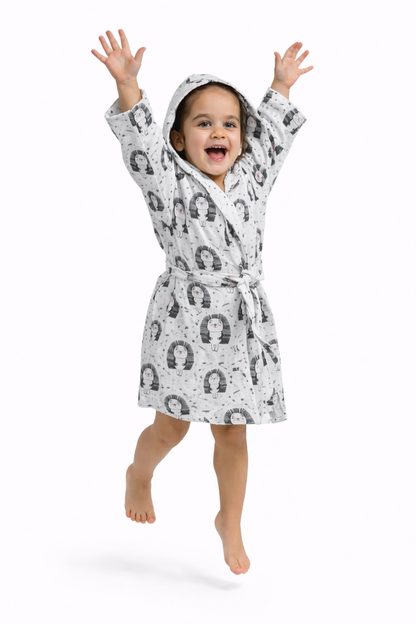 Minik Kirpi Desenli Müslin Kapüşonlu Çocuk Bornoz