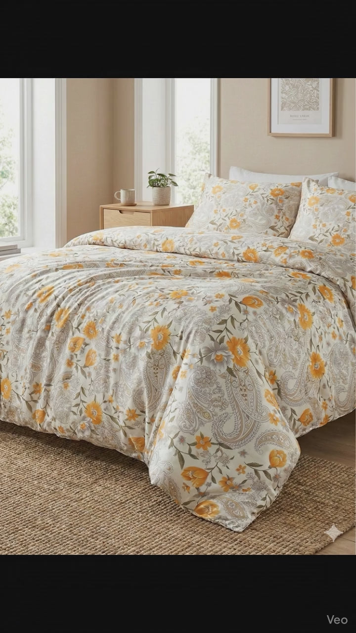 Sonbahar Çiçek Desenli 300 TC Premium %100 Pamuk Saten Nevresim Takımı